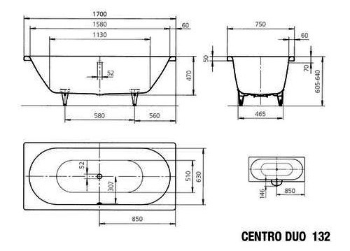 Bản vẽ Bồn tắm xây KALDEWEI CENTRO DUO 132