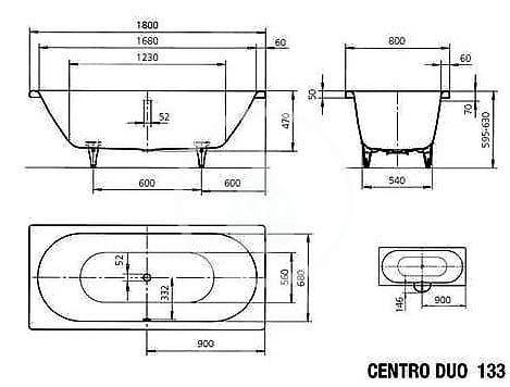 Bản vẽ Bồn tắm xây KALDEWEI CENTRO DUO 133
