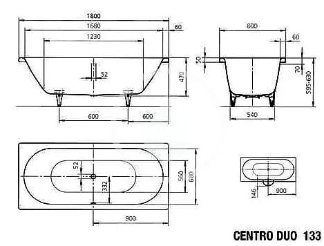 Bản vẽ Bồn tắm xây KALDEWEI CENTRO DUO 133