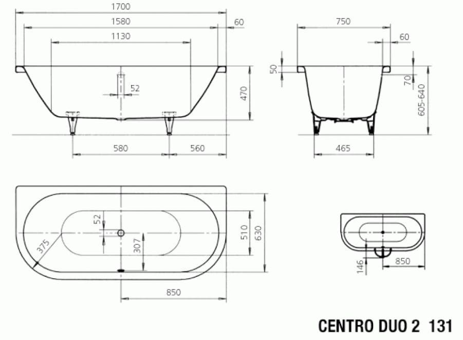 Bản vẽ kỹ thuật Bồn tắm xây KALDEWEI CENTRO DUO 2 131