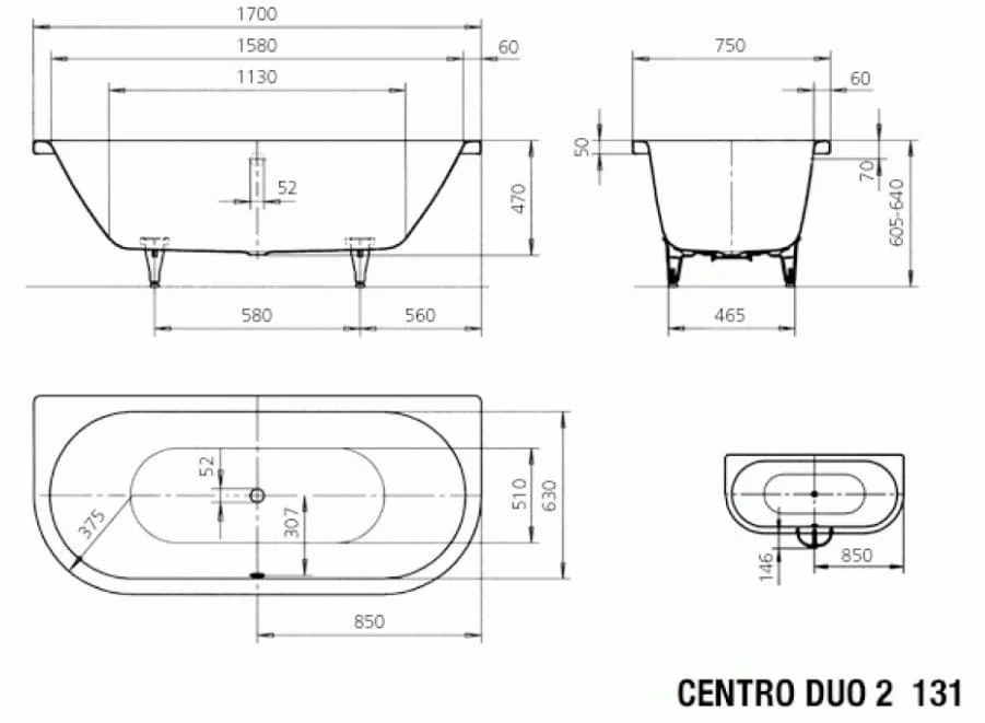 Bản vẽ kỹ thuật Bồn tắm xây KALDEWEI CENTRO DUO 2 131