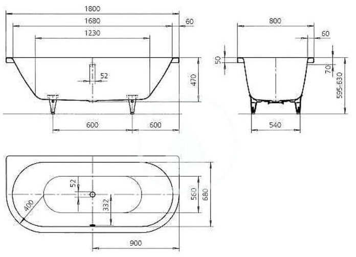 Bản vẽ Bồn tắm xây KALDEWEI CENTRO DUO 2 135
