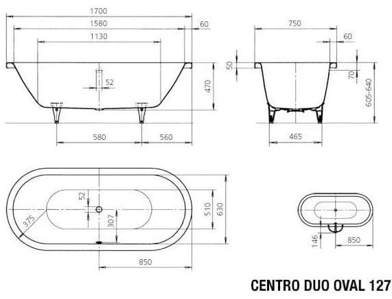Bản vẽ Bồn tắm xây KALDEWEI CENTRO DUO OVAL 127