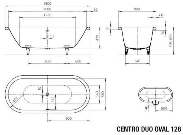Bản vẽ kỹ thuật Bồn tắm xây KALDEWEI CENTRO DUO OVAL 128
