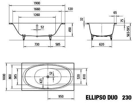 Bản vẽ Bồn tắm xây KALDEWEI ELLIPSO DUO 230