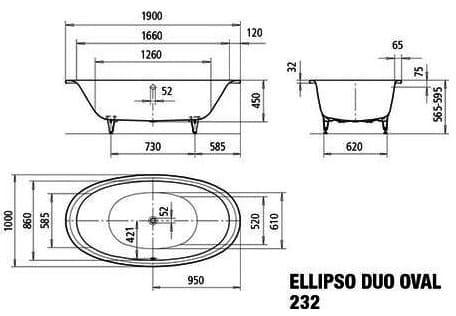 Bản vẽ kỹ thuật Bồn tắm xây KALDEWEI ELLIPSO DUO OVAL 232