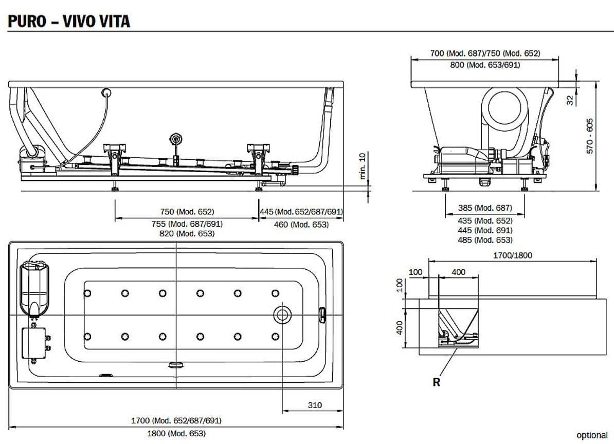 Bản vẽ Bồn tắm xây massage KALDEWEI PURO 652VA