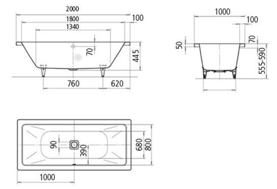 Bản vẽ Bồn tắm chân yếm KALDEWEI CONODUO 735-7