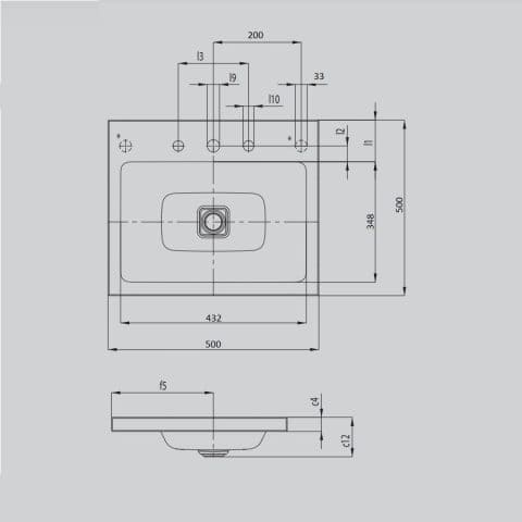 Bản vẽ kỹ thuật Chậu rửa lavabo dương vành KALDEWEI PURO 3153