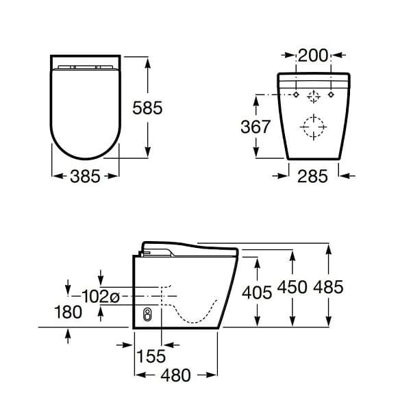 Bản vẽ Bồn Cầu 1 Khối điện tử ROCA A803095001