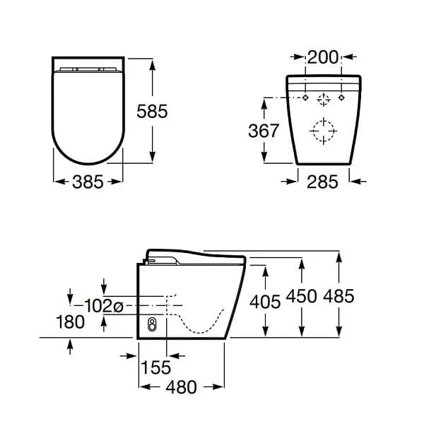 Bản vẽ Bồn Cầu 1 Khối điện tử ROCA A803095001