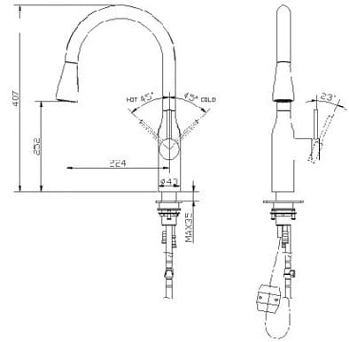 Bản vẽ Vòi Bếp Dây Rút Nóng Lạnh Paulschmitt PA320KS