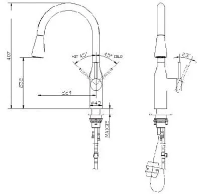 Bản vẽ Vòi Bếp Dây Rút Nóng Lạnh Paulschmitt PA320KS