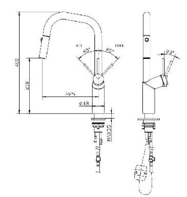 Bản vẽ Vòi Bếp Dây Rút Nóng Lạnh Paulschmitt PA321KB