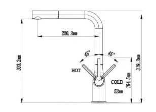 Bản vẽ Vòi Bếp Dây Rút Nóng Lạnh Paulschmitt PA328K