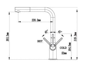 Bản vẽ Vòi Bếp Dây Rút Nóng Lạnh Paulschmitt PA328KCBQ