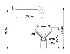 Bản vẽ Vòi Bếp Dây Rút Nóng Lạnh Paulschmitt PA328KCBQ