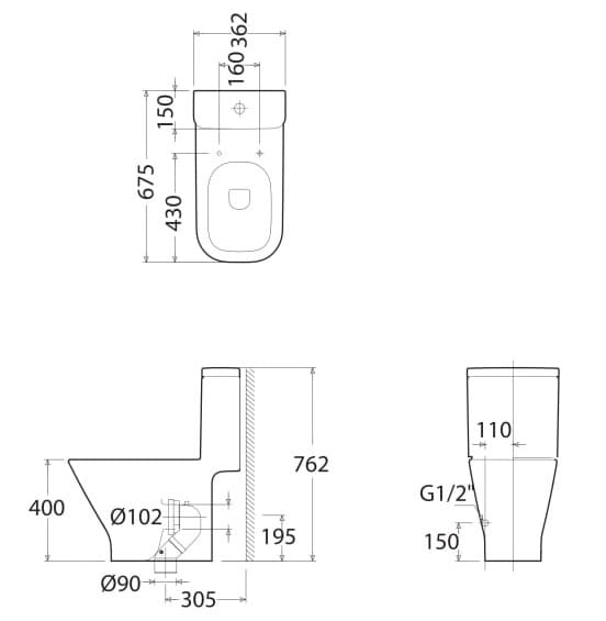 Bản vẽ kỹ thuật Bồn Cầu 1 Khối nắp rơi êm ROCA A349477000
