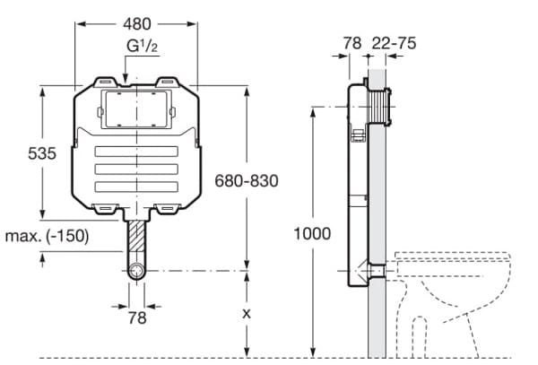 Bản vẽ kỹ thuật Thùng nước âm Basic ROCA A890080200