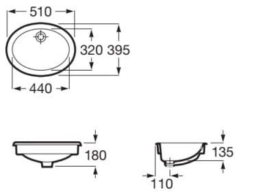 Bản vẽ kỹ thuật Chậu lavabo âm bàn NEO SELENE ROCA A322307000