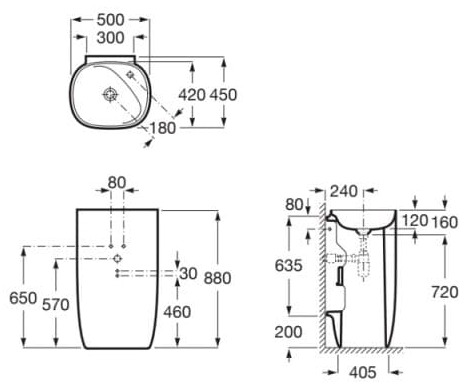 Bản vẽ kỹ thuật Chậu đứng tự do BEYOND ROCA A3270B0000