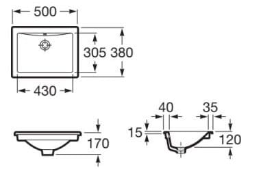 Bản vẽ kỹ thuật Chậu lavabo dương vành DIVERTA ROCA A327114000