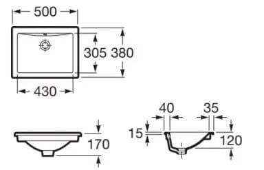 Bản vẽ kỹ thuật Chậu lavabo dương vành DIVERTA ROCA A327114000