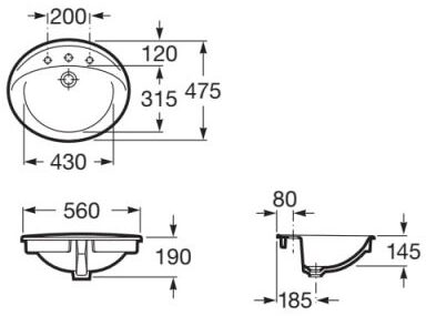Bản vẽ kỹ thuật Chậu lavabo dương vành ALOA ROCA A327865000