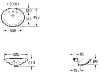 Bản vẽ kỹ thuật Chậu lavabo dương vành CORAL ROCA A327875001
