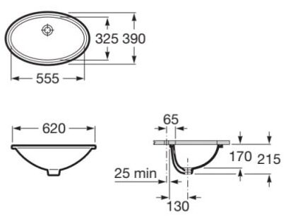 Bản vẽ Chậu lavabo âm bàn GRAND BERN ROCA A327899000