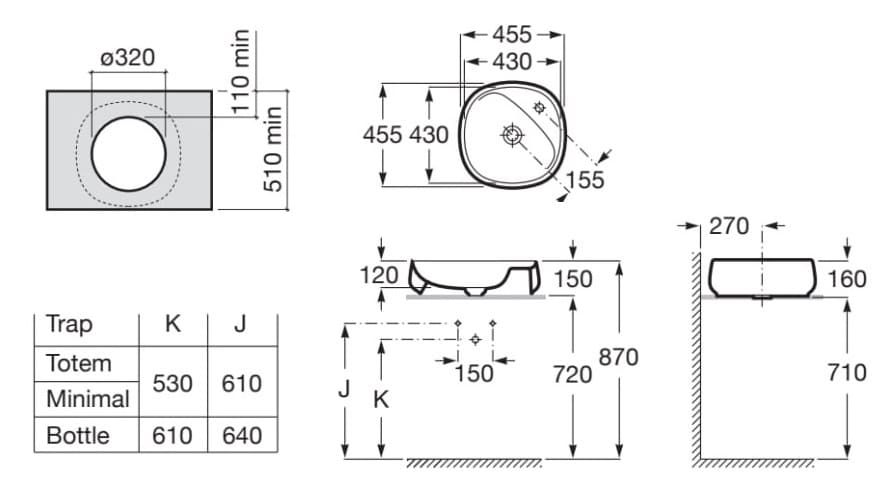 Bản vẽ kỹ thuật Chậu lavabo đặt bàn BEYOND ROCA A3270B9000