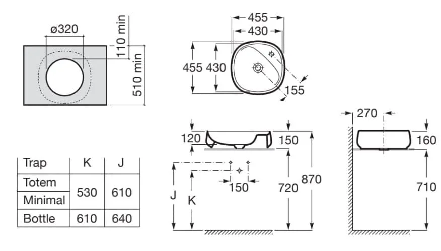 Bản vẽ kỹ thuật Chậu lavabo đặt bàn BEYOND ROCA A3270B9000
