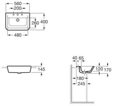 Bản vẽ kỹ thuật Chậu bán âm bàn GAP ROCA A32747S000