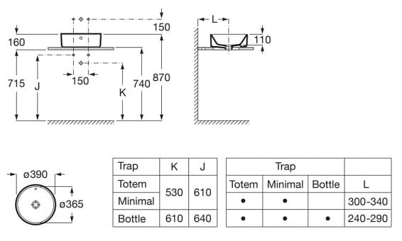 Bản vẽ kỹ thuật Chậu lavabo đặt trên bàn The Gap ROCA A3270MJ000
