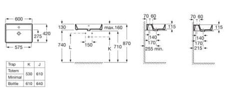 Bản vẽ kỹ thuật Chậu lavabo đặt trên bàn The Gap ROCA A3270MN000