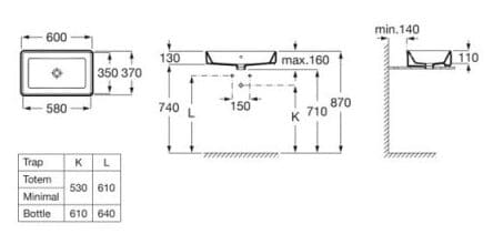 Bản vẽ kỹ thuật Chậu lavabo đặt trên bàn The Gap ROCA A3270Y2000