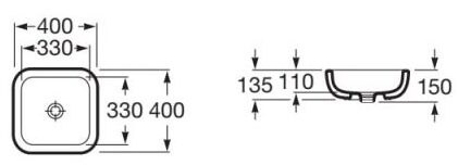 Bản vẽ kỹ thuật Chậu rửa đặt bàn KHROMA ROCA A327654000