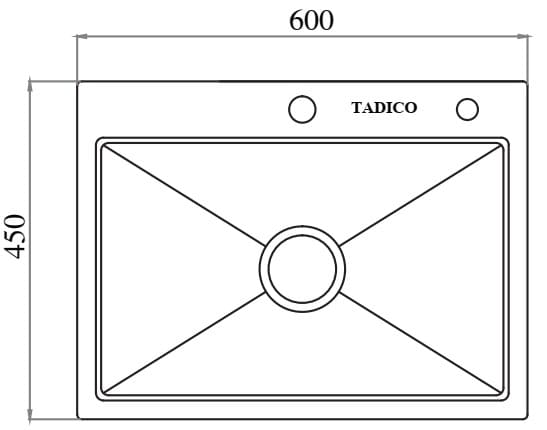 Bản vẽ kỹ thuật chậu bếp 1 hố SUS304 Tadico LUX.D.60.45.2