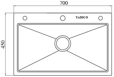 Bản vẽ kỹ thuật chậu bếp 1 hố SUS304 Tadico LUX.D.70.45.3.140