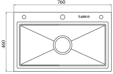 Bản vẽ kỹ thuật chậu bếp 1 hố SUS304 Tadico LUX.D.76.46.3.GB.140