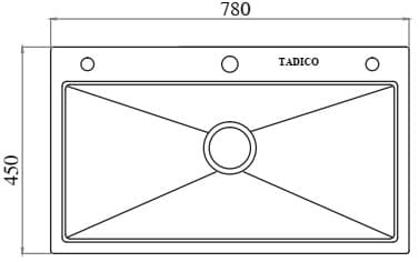 Bản vẽ kỹ thuật chậu bếp 1 hố SUS304 Tadico LUX.D.78.45.3.140