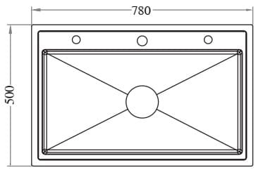 Bản vẽ kỹ thuật chậu bếp 1 hố SUS304 Tadico LUX.D.78.50.4.GB