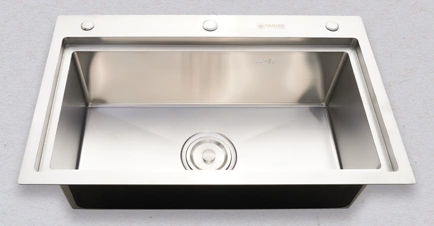 Hình ảnh thực tế chậu bếp 1 hố đúc Tadico d.76.46.3.gb.140