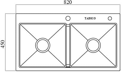 Bản vẽ kỹ thuật chậu bếp 2 hố SUS304 Tadico LUX.C.82.45.3.MB2