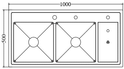 Bản vẽ kỹ thuật chậu bếp 1 hố 1 bàn SUS304 Tadico LUX.C.100.50.4.GB1