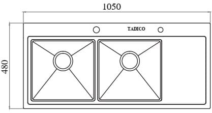 Bản vẽ kỹ thuật chậu bếp 1 hố 1 bàn SUS304 Tadico LUX.C.105.48.3.GBB1