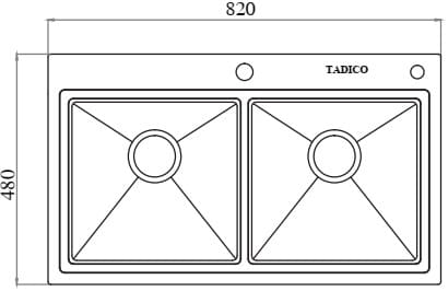 Bản vẽ kỹ thuật chậu bếp 2 hố SUS304 Tadico LUX.C.82.48.3.GB1
