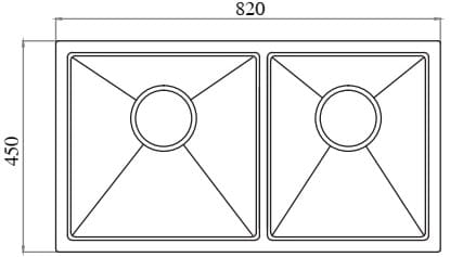 Bản vẽ kỹ thuật chậu bếp 2 hố lệch SUS304 Tadico LUX.L.82.45.3.AB2