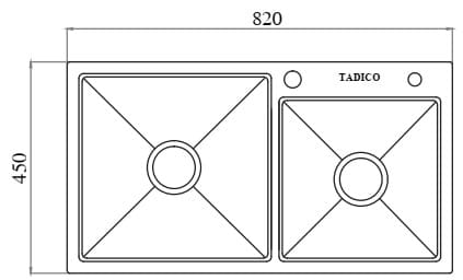 Bản vẽ kỹ thuật chậu bếp 2 hố lệch SUS304 Tadico LUX.L.82.45.3.MB2