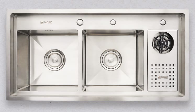 Hình ảnh thực tế chậu bếp 2 hố kèm bàn Tadico LUX.C.100.50.4.GB1
